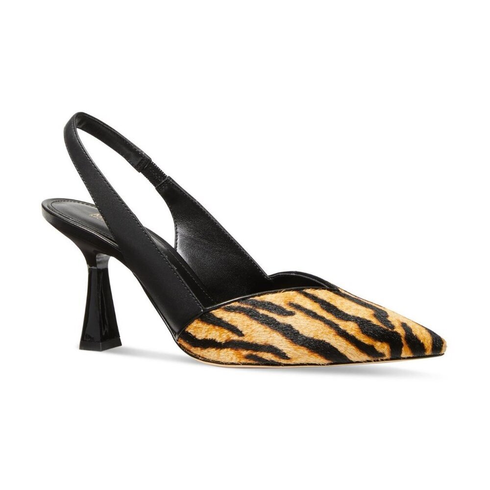Michael Kors Women's Size 7 Brown & Black Cow Leather Calf Hair Kitten Heels